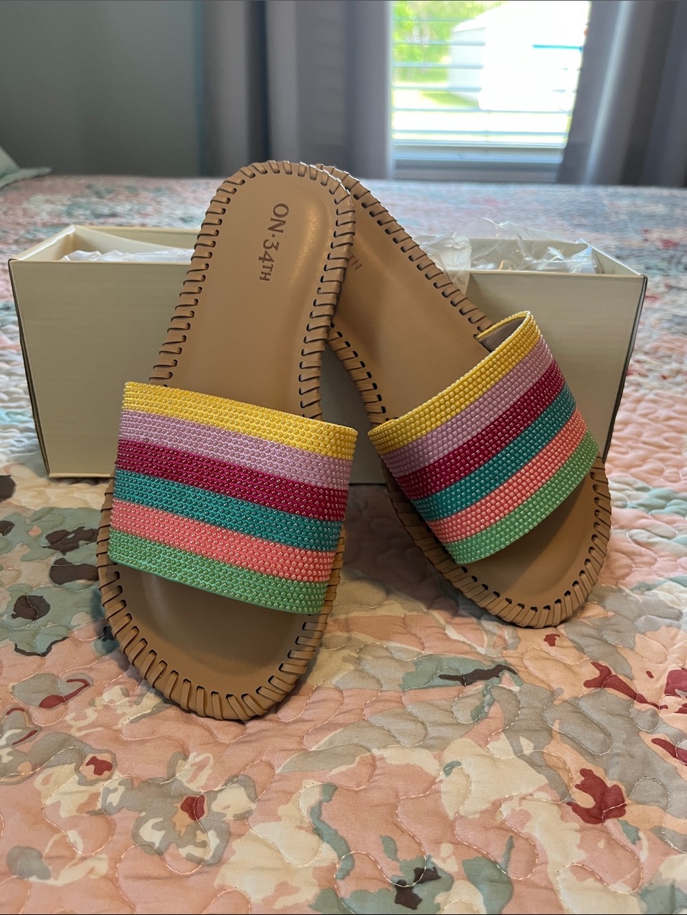 ON 34TH Multicolor Beaded Slide Sandals - Women's